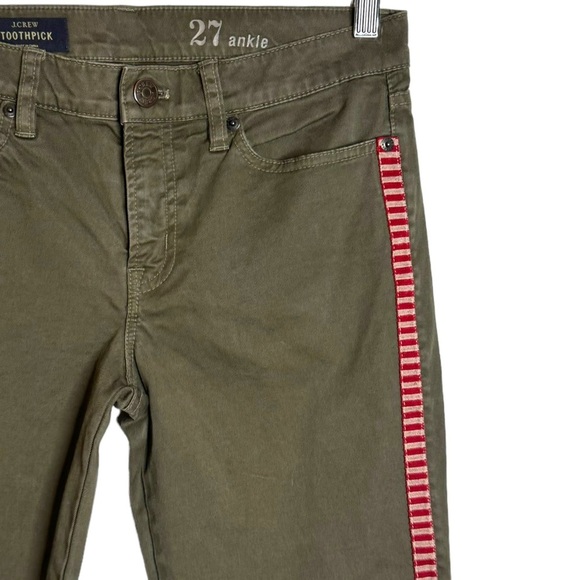 J. Crew Ankle Jeans Olive Cropped Vertical Contrasting Red and White Stripes 27 - Picture 8 of 16